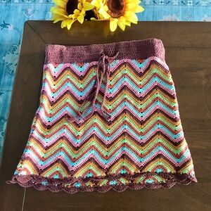 Forever 21 Multicolor Chevron Crochet‎ Mini Skirt